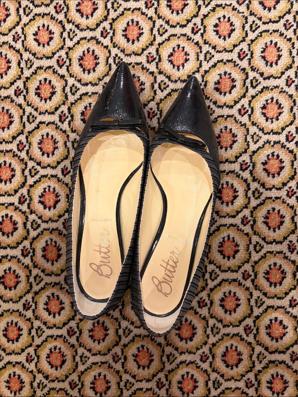 Butter Black Pointed Toe Ballerina Flats